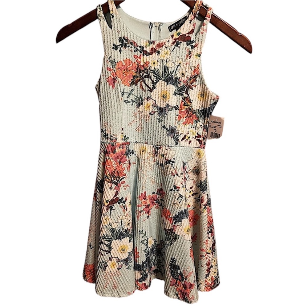 New NWT Ava & Yelly Girls Size 8 Bluish-Mint Flowers sleeveless Summer Dress